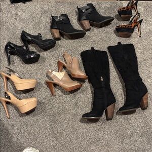 Black Suede Knee-High Boots with Brown Block Heel - Women